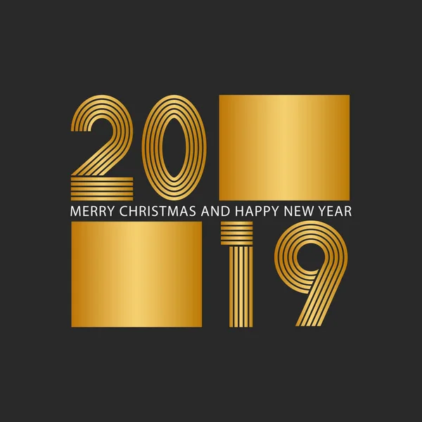 2019 Happy New Year Merry Christmas Card Mockup Shiny Golden — стоковый вектор