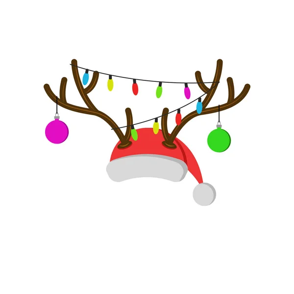 Christmas Carnival Mask Reindeer Antlers Santa Claus Red Hat Deer — Stock Vector