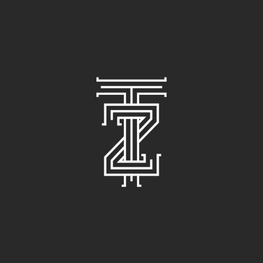 Tasarım harf logo Tz doğrusal Ortaçağ monogram şablonu, üst üste gelen ince çizgiler Zt yaratıcı işareti tasarım işareti, iki harf T ve Z kombinasyonu