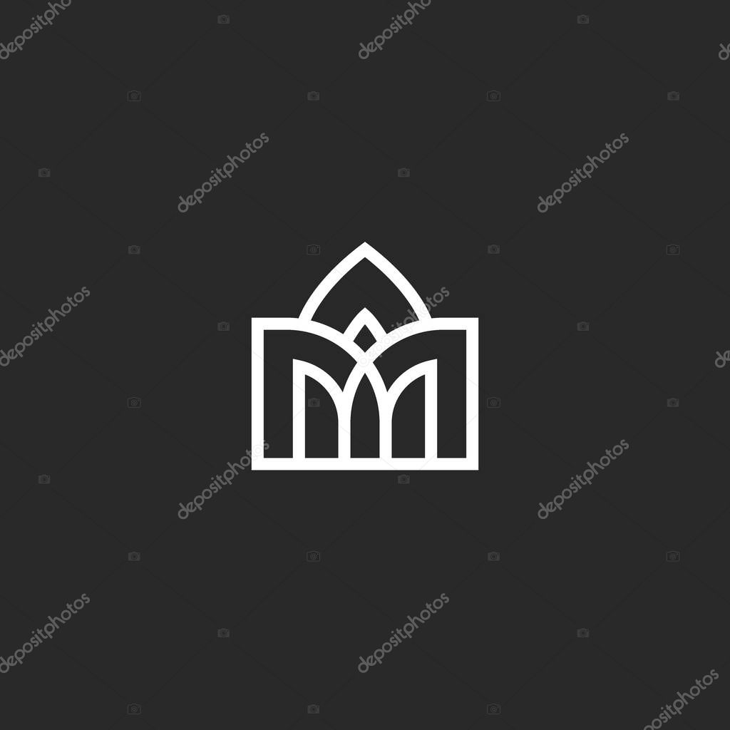 Abstract building logo, vaulted arched design in medieval style architecture icon