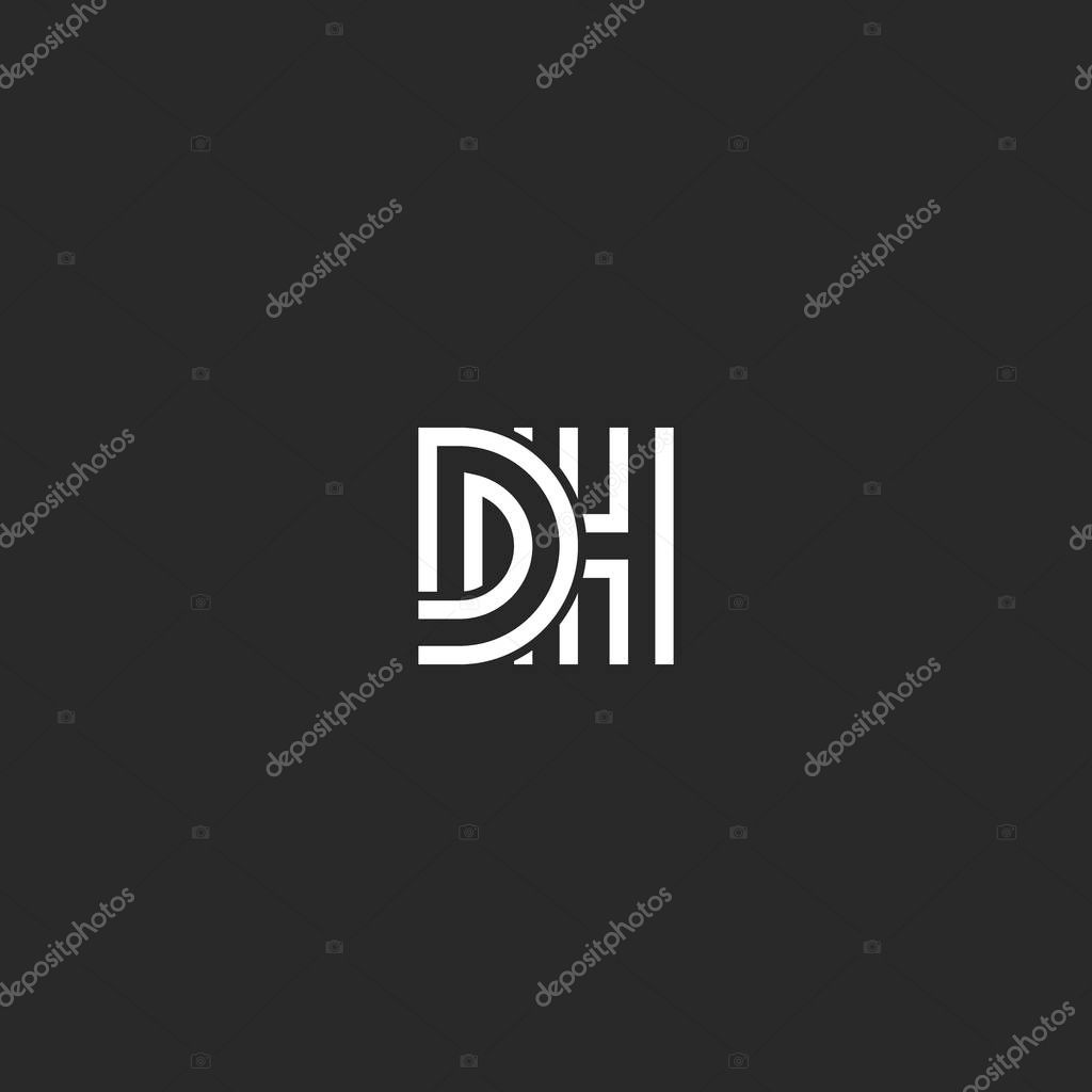 Monogram overlapping letters initials DH logo, weaving two letters D and H creative typography wedding emblem