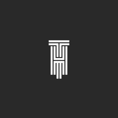Hipster baş harfleri inci veya Ht logo orijinal düğün yaratıcı amblem, harfler T ve H çizgi sanat siyah beyaz stili.