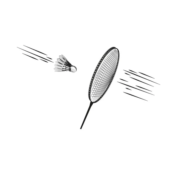Badminton Racket Hitting Moment Shuttlecock Effect Motion Sports Vector Illustration — Stock Vector