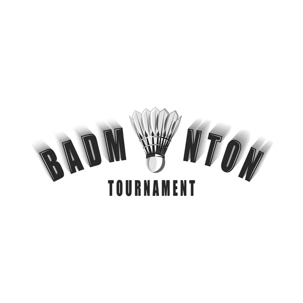 Badminton Turnaj Logo Nápis Badminton Peří Kuželka Emblém Sport Pro — Stockový vektor