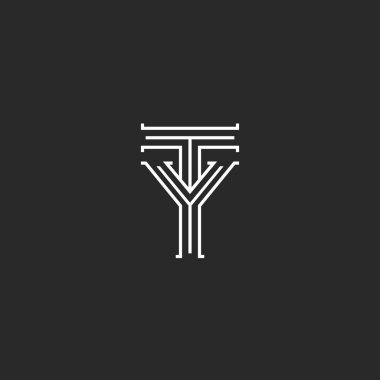 Monogram baş harfleri Ty Yt harf logo tasarımı, zarif iki harf kombinasyonu T ve Y işaretleri örtüşen