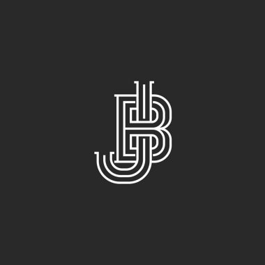 İki harf birlikte J ve B birlikte yaratıcı logo Jb veya Bj baş harfleri logo monogram, ince çizgiler
