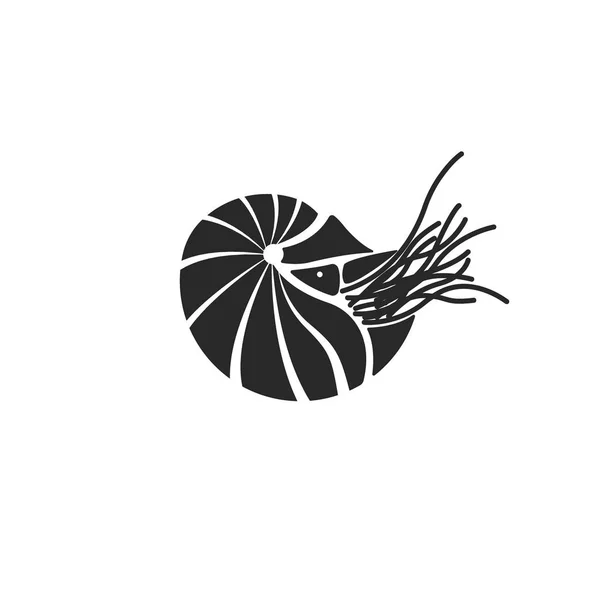 Silhouette Nautilus Chambré Nautilus Pompilius Coquille Mollusque Marin Noir Blanc — Image vectorielle