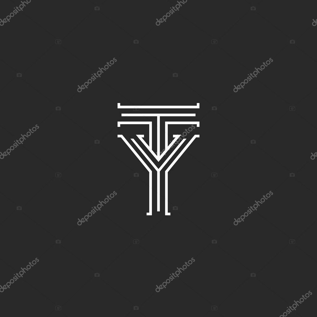 Monogram initials TY YT letters logo design, elegant two overlapping letters combination T and Y marks