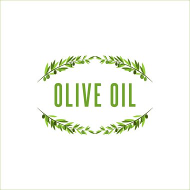 Zeytin ağacı dalı çerçeve zeytin meyve, zeytinyağı veya kozmetik bir sofistike tarzı çiçek logosu ile