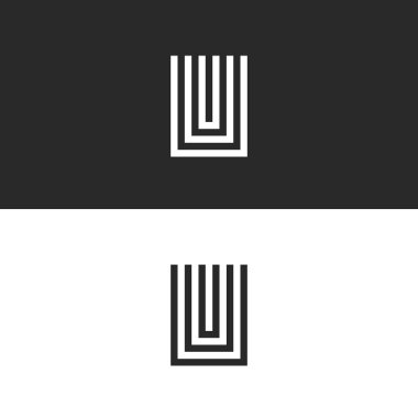 İlk hipster U harfi logo monogram, siyah ve beyaz set mark Uuu için kartvizit, tipografi tasarım öğesi