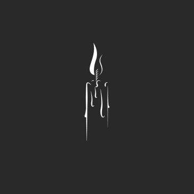 Bir hippi tarzı keder ve üzüntü, siyah ve beyaz illüstrasyon minimalist tarzda, bir grunge dövme ya da etiket için bir fikir bir sembolü olarak tek bir yanan mum silüeti