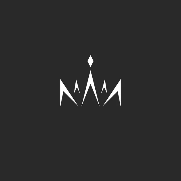 Logo astratto corona nel monogramma stile, linee in bianco e nero logotipo con la principessa gemma tiara o regina di bellezza — Vettoriale Stock