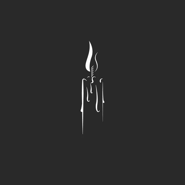 Silhouette of a single burning candle in a hipster style as a symbol of grief and sorrow, black and white illustration in a minimalist style, an idea for a grunge tattoo or sticker — Stock Vector