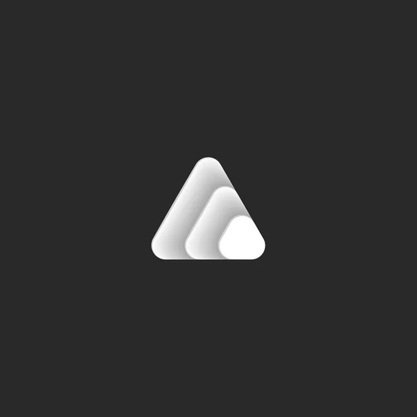 Logotipo de triángulo de la que consta de tres triángulos en forma de escalas de papel en el color del gradiente blanco con sombras. Icono en blanco y negro en el estilo de diseño de materiales . — Vector de stock