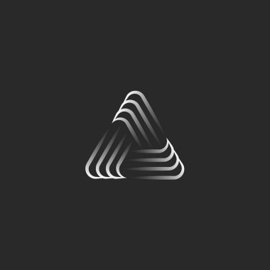Üçgen logo İttifak'ın sembolü, sonsuzluk geometrik şekil, siyah ve beyaz ince çizgiler hipster piramit form üst üste