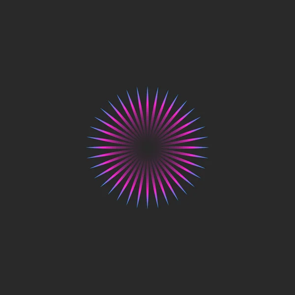 Logo stile minimalista illusione rotonda affascinante emblema look, vaporwave o sinthwave astratto sole al neon logotipo . — Vettoriale Stock
