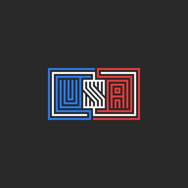 Förkortning USA logo typ, emblem för t-shirt tryck eller klister märke design, patriotiska monogram symbol färger amerikanska flaggan — Stock vektor