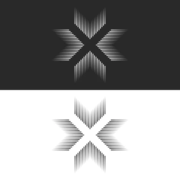 Converge 4 arrows logo cross shape t-shirt print, letter X form black and white lines, crossing four directions in center crossroad — Stock Vector