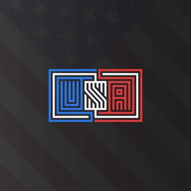 Yazıt Abd monogram, ulusal Amerikan bayrağı renkleri poster mockup, dokuma hatları tarzı labirent etkisi, vatansever sembolü