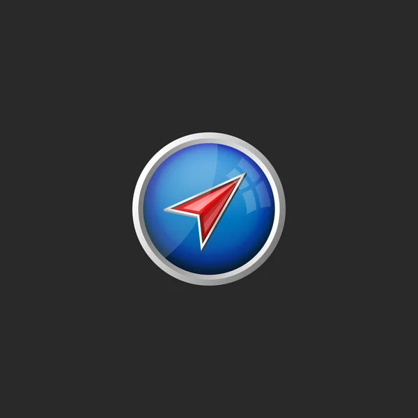 Abstrakte runde Taste mit rotem Pfeil Richtung Symbol auf blauem Hintergrund für Navigator App Design. Kompass GPS Navigation Illustration Vektor. — Stockvektor