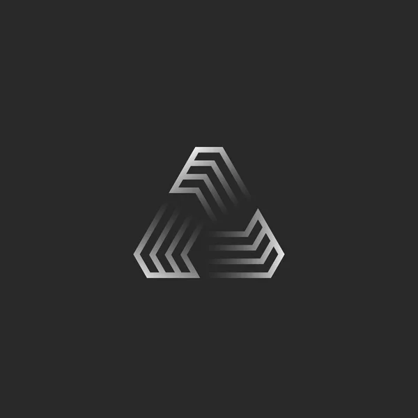 Futuristic triangle shape logo, creative gradient geometric frame construction for t-shirt print emblem, cyber tech icon or sticker — Stock Vector