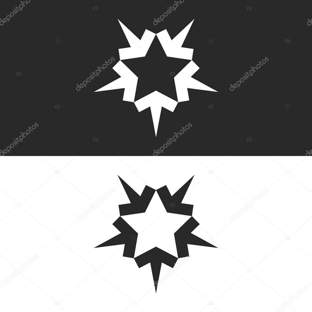 Converging five arrows logo forming the shape of a five-pointed star, an icon for the teamwork of successful people