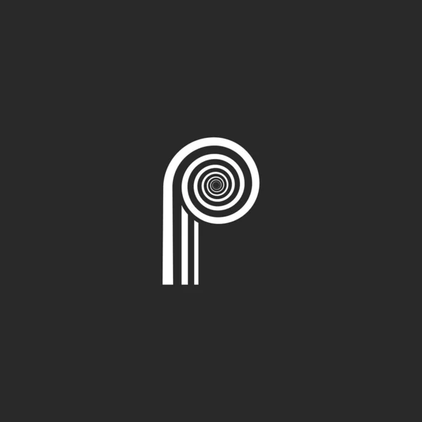 Logotipo creativo moderno letra P monograma de forma geométrica espiral — Vector de stock