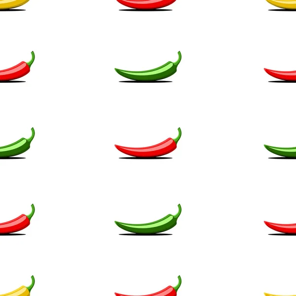 Красочные овощи красный, зеленый, желтый горький перец чили бесшовный узор на белом фоне, творческая идея для печати на ткани на тему органических продуктов — стоковый вектор
