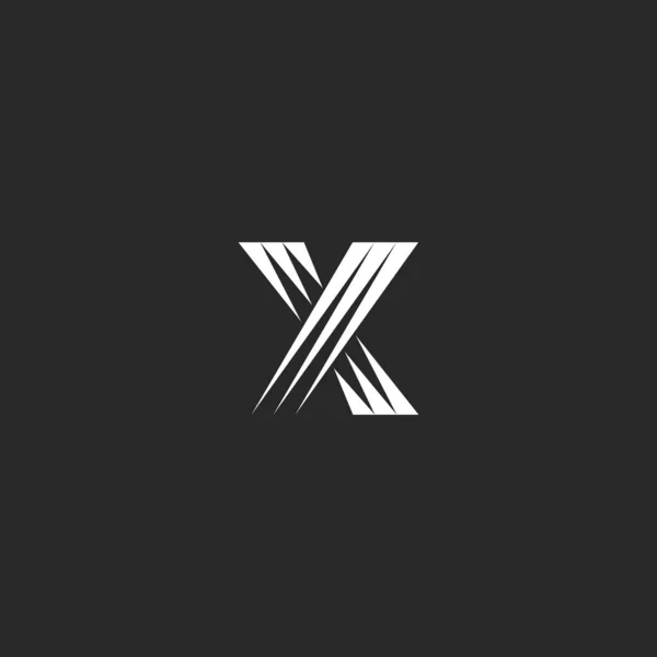 单字 X 字母徽标设计元素、重叠的黑白线条形状和交叉符号 — 图库矢量图片