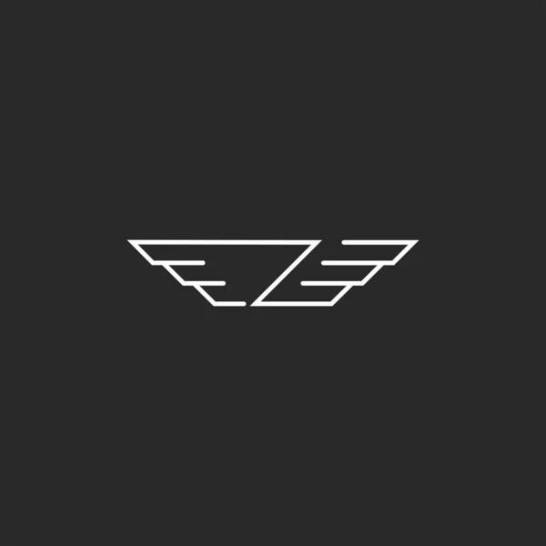 Vleugels symbool Z brief logo, dunne lijn hipster monogram, creatieve auto embleem — Stockvector