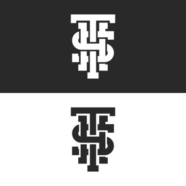 Kombinasyon üç harfli S, T, H logosu baş harfleri monogram, siyah ve beyaz örtüşen kesişme doğrusal kimlik sembolleri ayarlayın