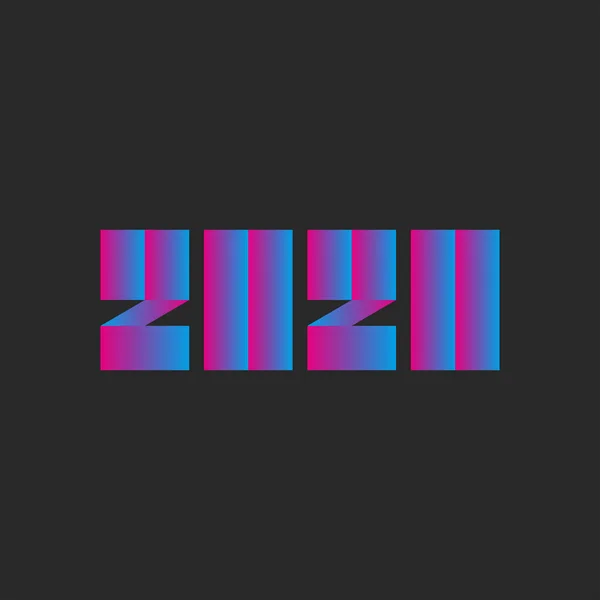 Número 2020 emblema de Año Nuevo moderno azul y rosa degradado de color, logotipo de moda para el calendario o cartel de fondo oscuro — Vector de stock