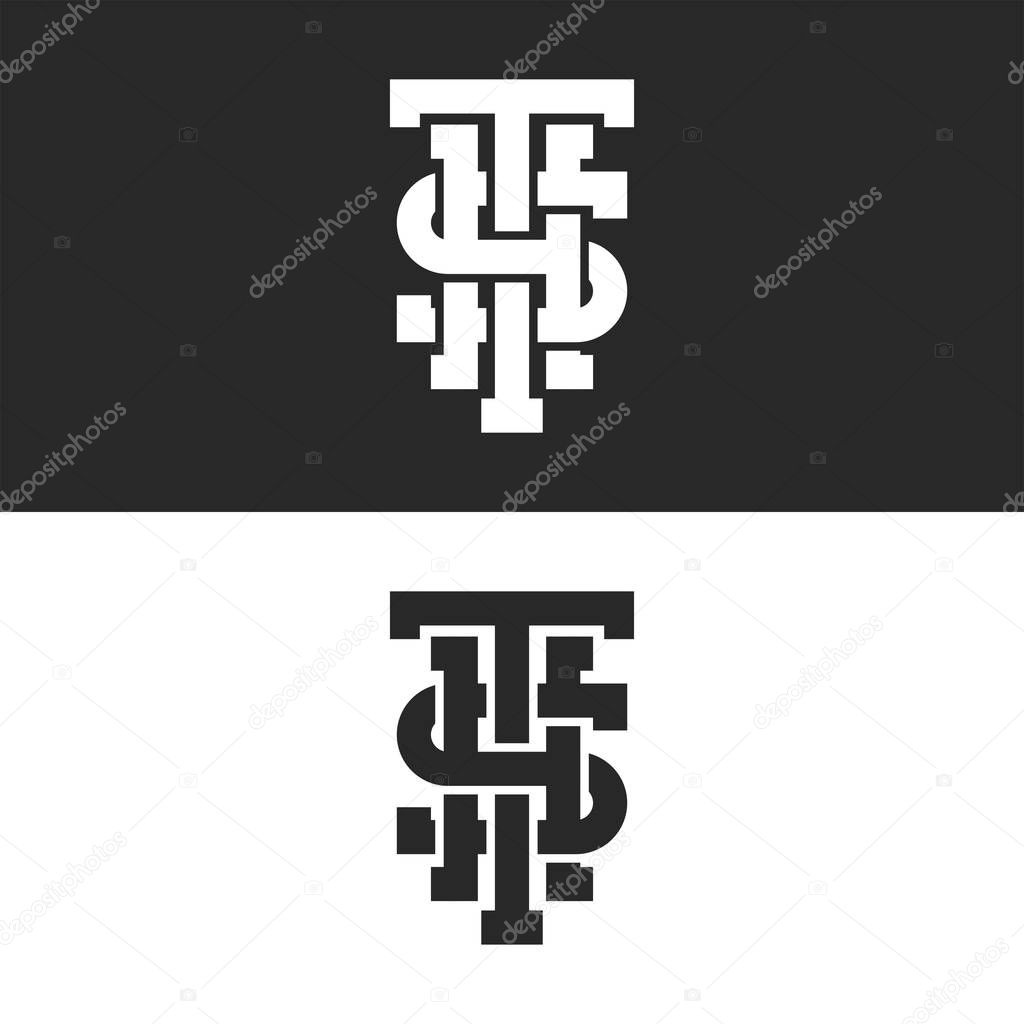 Combination three letters S, T, H logo initials monogram, set black and white overlapping intersection linear identity symbols