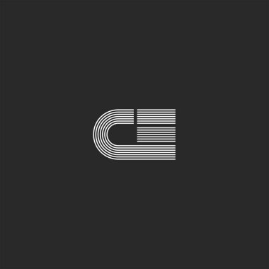 Baş harfler Ce veya Ec logohipster monogram iki harf kombinasyonu C ve E, minimalist doğrusal stil