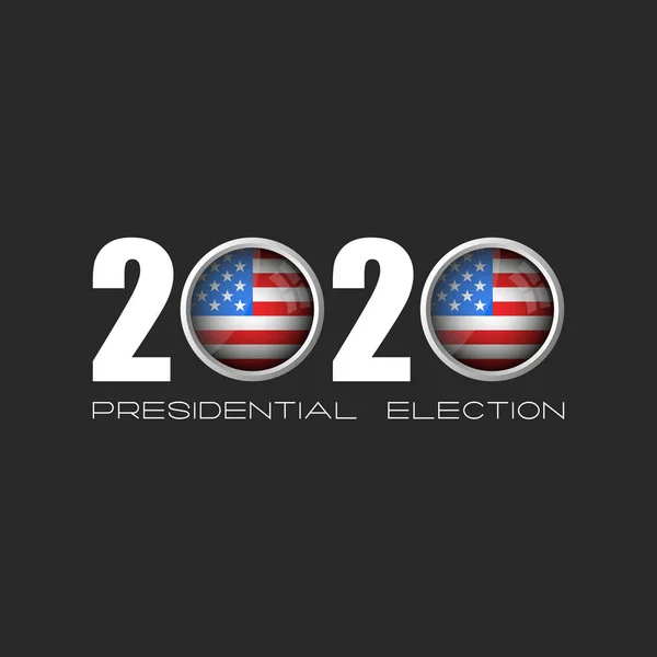 USA presidential election logo number 2020 with zeros in the form of round icons of the American flag, a template for the political sticker of the American electoral campaign of the electorate on a da — Stock Vector