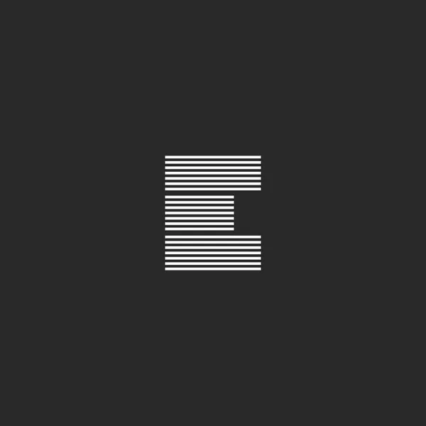 E brief logo monogram, parallelle zwart-wit lijnen creatieve eerste embleem voor visitekaartje — Stockvector