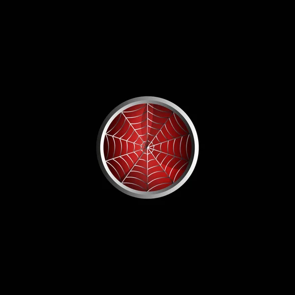빨간색 배경 창조적 인 라운드 3D 슈퍼 히어로 아이콘에 양식에 일치시키는 거미줄 — 스톡 벡터