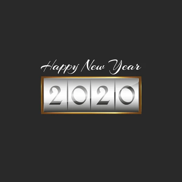 2020年标志快乐新年显示在黄金框架旧蒸汽朋克风格在黑色背景的新年或圣诞节设计的贺卡，海报或传单 — 图库矢量图片