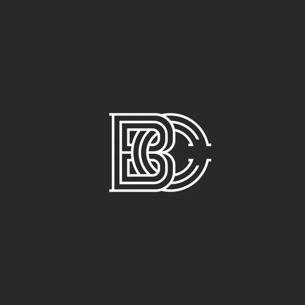 Επικάλυψη των δύο γραμμάτων B και C δημιουργική γραμμικό μονόγραμμα Bc αρχικά σε μεσαιωνικό μαύρο και άσπρο στυλ λεπτές γραμμές — Διανυσματικό Αρχείο