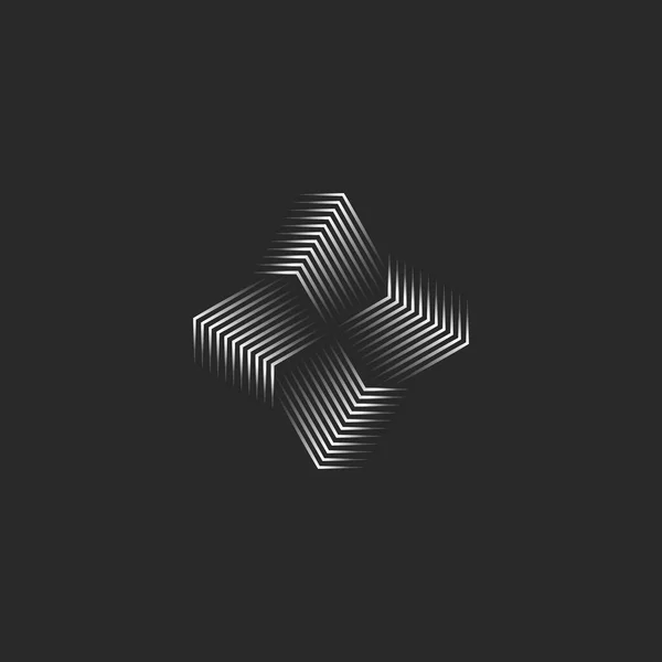 Logotipo do moinho criativo 3d forma infinito preto e branco linhas finas, forma geométrica futurista sinal cibernético —  Vetores de Stock