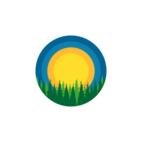 Wildlife Ronde Logo Dichte Siberische Bos Een Achtergrond Van Zon — Stockvector