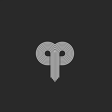 Qp veya pq logosunun baş harfleri, paralel ince çizgiler minimalist tasarım, iş kartı için iki harfli q ve p amblemi üst üste bindirme