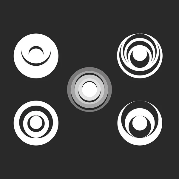 Kulaté logo černé a bílé radiální vlnky na vodní abstraktní geometrické tvary nastavit ikonu — Stockový vektor