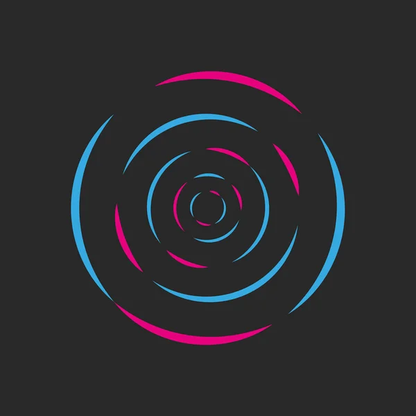 Ronde golven van geluid Dj logo zuur neon gekleurde radiale rimpelingen abstracte geometrische vorm — Stockvector