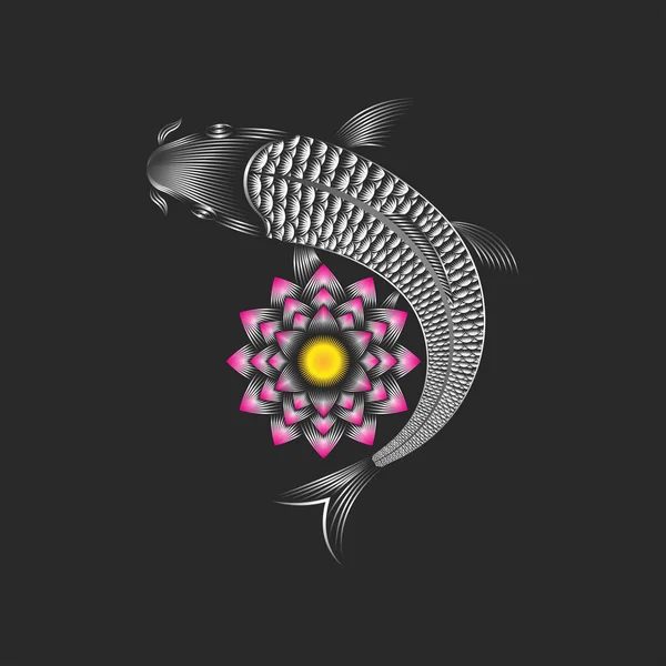 Koi Sazanı Nilüfer Çiçeği Yaratıcı Japon Balığı Zambağı Şans Refah — Stok Vektör
