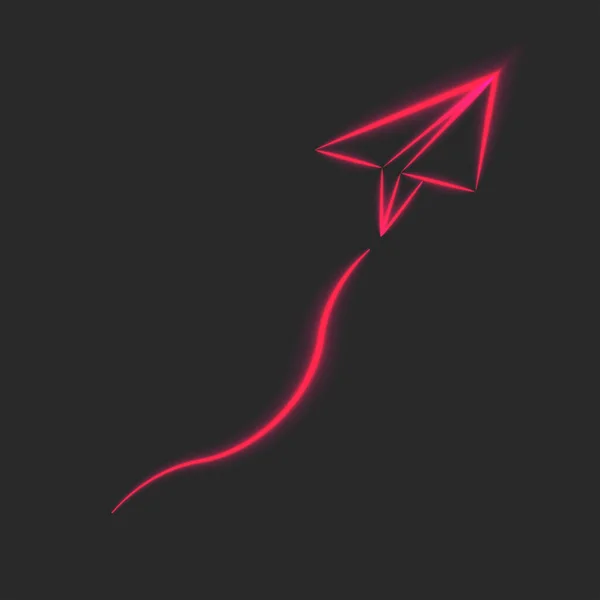 Létající Papírové Letadlo Červené Neonové Čáry Zářící Jako Symbol Svobody — Stockový vektor