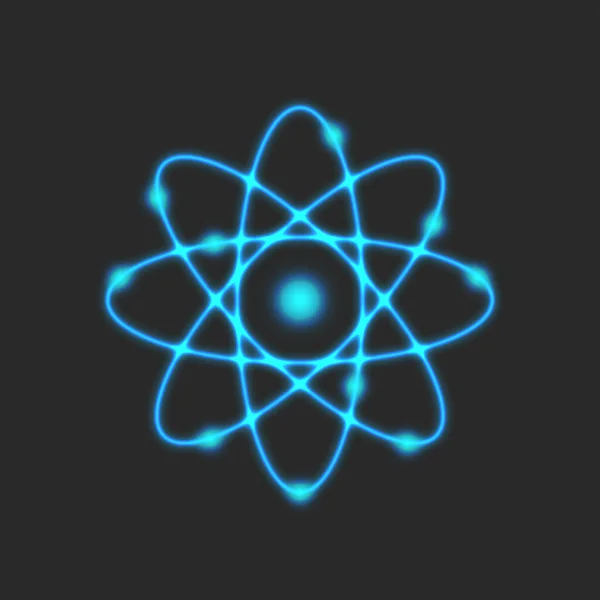 Atomun Gezegen Modeli Rutherford Parlayan Neon Mavi Çizgilerin Fiziksel Sembolü — Stok Vektör