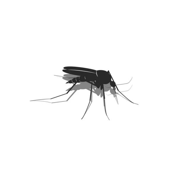 Muggensilhouet Isometrische Zwart Wit Minimalistische Illustratie Van Een Bloedzuigend Insect — Stockvector