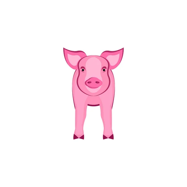 Pink Pig Front View Isolated White Animal Vector Illustration Livestock — Stock Vector