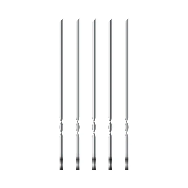 Metal Skewers Set Four Pieces Top View Realistic Vector Illustration — Stock Vector